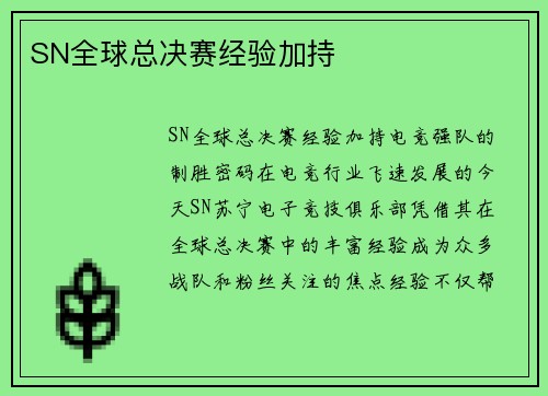 SN全球总决赛经验加持