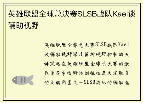 英雄联盟全球总决赛SLSB战队Kael谈辅助视野